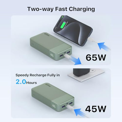 NOBIS Portable Charger 20000mAh 65W Power Bank Fast Charging - color: Green