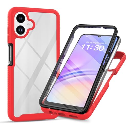 360 ° Protective Case for Samsung Galaxy A07 4G, Dustproof Shockproof Case with Built-in Tempered Screen Protector, Full Body Protective Heavy Duty Slim Back Phone Cover(Red) - color: Red
