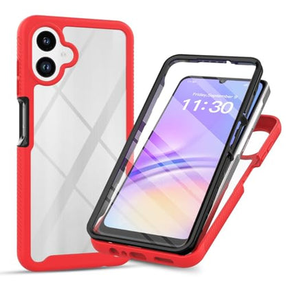 360 ° Protective Case for Samsung Galaxy A07 4G, Dustproof Shockproof Case with Built-in Tempered Screen Protector, Full Body Protective Heavy Duty Slim Back Phone Cover(Red) - color: Red