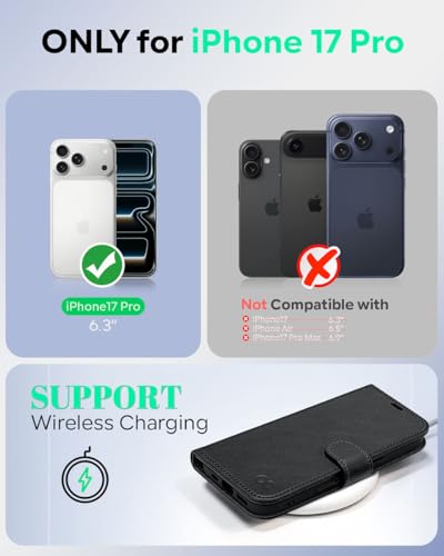 OCASE Compatible with iPhone 17 Pro Wallet Case, PU Leather Flip Folio Case with Card Holders RFID Blocking Kickstand [Shockproof TPU Inner Shell] Phone Cover 6.3 Inch 2025, Litchi Black - color: Litchi Black