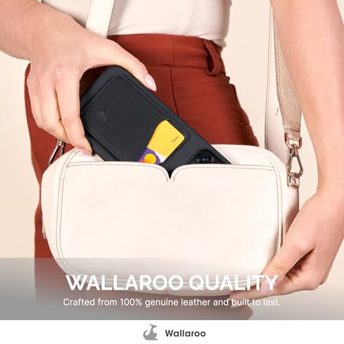 Wallaroo Premium Leather Cell Phone Wallet Stick On - Android and iPhone Wallet and Card Holder for Women and Men - Durable with Non-Slip Lining Secures Up to 3 Cards - color: Black