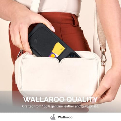 Wallaroo Premium Leather Cell Phone Wallet Stick On - Android and iPhone Wallet and Card Holder for Women and Men - Durable with Non-Slip Lining Secures Up to 3 Cards - color: Black