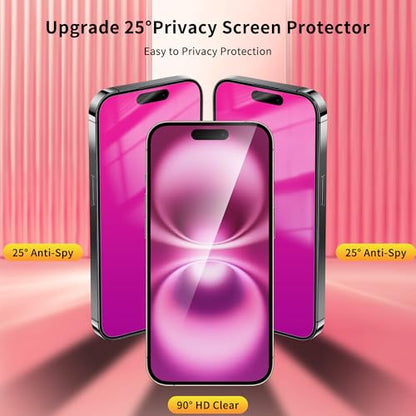 Privacy Screen Protector for iPhone 16 2 Pack (Pink) - color: for iPhone 16 (Pink)