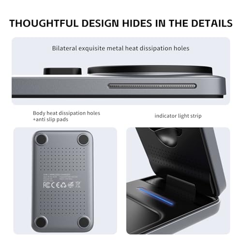 3-in-1 Adjustable Magnetic Charger, 15W for iPhone/Watch/AirPods - color: Grey