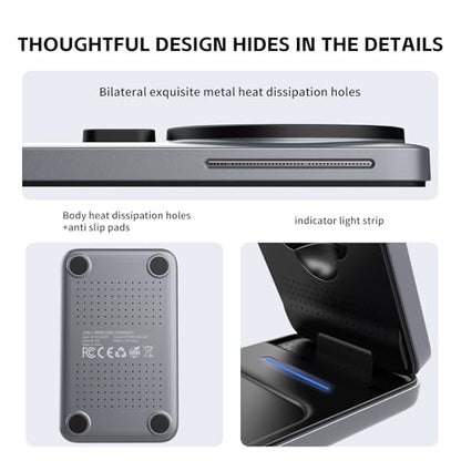 3-in-1 Adjustable Magnetic Charger, 15W for iPhone/Watch/AirPods - color: Grey