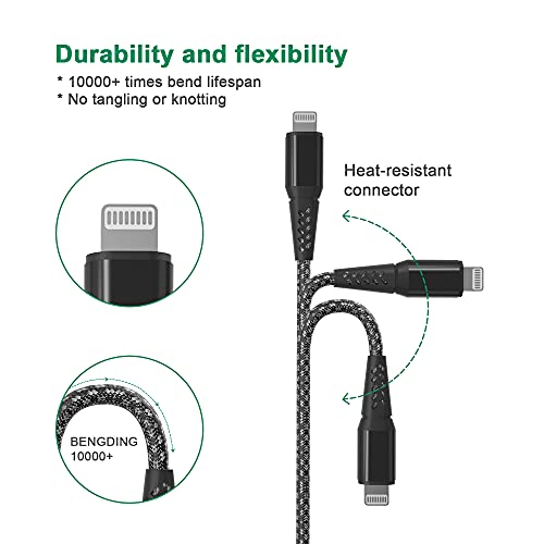 20FT iPhone Charger Cord, MFi Certified Lightning Cable, 2.4A Fast Charge - color: 20FT USB to Lightning Cable (Black)