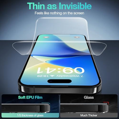 3 Pack Flexible Film Screen Protector for iPhone 16, Non-breakable Soft TPU Hydrogel Film for iPhone 16 Screen Protector Film (NOT Glass) - size: iPhone 16