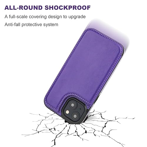 ONETOP for iPhone 15 Wallet Case with Credit Card Holder,Purple | Kickstand,ID/Cash Holder,Case Wallet with Card Slots,Double Magnetic Clasp,Durable PU Leather Shockproof Cover for Women Men - color: Purple