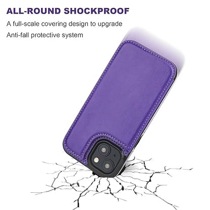ONETOP for iPhone 15 Wallet Case with Credit Card Holder,Purple | Kickstand,ID/Cash Holder,Case Wallet with Card Slots,Double Magnetic Clasp,Durable PU Leather Shockproof Cover for Women Men - color: Purple