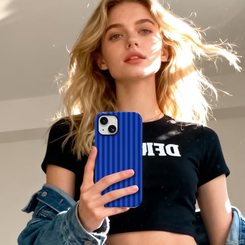 Skyseaco Compatible with iPhone 15 Case with MagSafe, Cute Striped Phone Case for Women Girls, Soft TPU + Hard PC Dual Layer Shockproof Glossy Protective Cover, Navy Blue - color: Navy Blue, size: iPhone 15