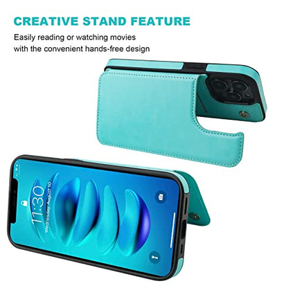 ONETOP for iPhone 14 Pro Wallet Case with Credit Card Holder,LightBlue | Kickstand,ID/Cash Holder,Case Wallet with Card Slots,Double Magnetic Clasp,Durable PU Leather Shockproof Cover for Women Men - color: Light Blue