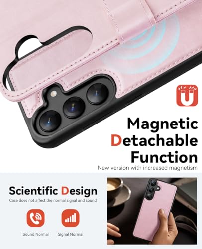OCASE for Samsung Galaxy S25 Detachable Wallet Case, Pink | 2-in-1, Card Holder, RFID Blocking, Stand, Wrist Strap, Shockproof, Wireless Charging, Magnetic, PU Leather Flip Phone Cover - color: Pink, size: Samsung Galaxy S25