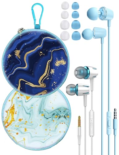 2-Pack Teens Wired Earbuds with Cases, 3.5mm School Headphones,Starry Beach - color: Starry Beach