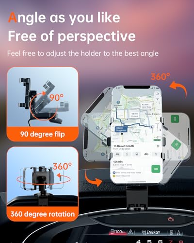Car Phone Holder Mount Dashboard Upgrade 360 Degree Rotation Rear View Mirror and Sun Visor Multifunctional Clip Design Car Universal Phone Mount Compatible with 4-7 inch cellphones