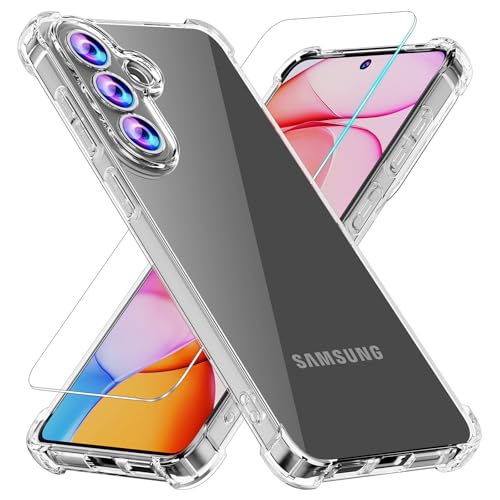 Phone Case for Samsung Galaxy S26+ Plus Case Samsung S26+ Plus Case with Tempered Glass Screen Protector, Soft Flexible TPU Slim Fit Shockproof Phone Cover for Women Men Girls Boys (Clear) - color: Clear, size: Galaxy S26+