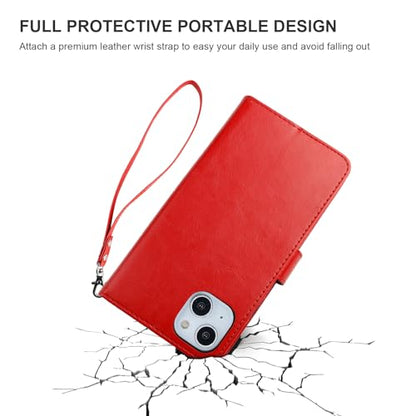 Bocasal Detachable Wallet Case Card Holder for iPhone 15, Red | RFID Blocking Kickstand Card Slots Holder PU Leather Magnetic Shockproof Wrist Strap Removable Flip Protective Cover 6.1 inch - color: Red