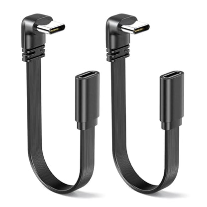 2Pack 90 Degree USB-C Extension Cable Flat 8inch.USB2.0 C Male to Female Adapter, Soft Right Angle USB C to C Cable. Only Compatible with of 66W and Below - color: M/F Right Angle, size: 8 inches