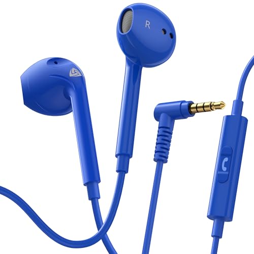 LUDOS Zenith Wired Earbuds in-Ear Headphones, 5 Year Warranty, Earphones with Microphone, Corded for 3.5mm Jack Ear Buds for iPhone, Samsung, Computer, Laptop, Kids, School Students, Small Ear - Blue - color: Blue, style: 3.5 mm