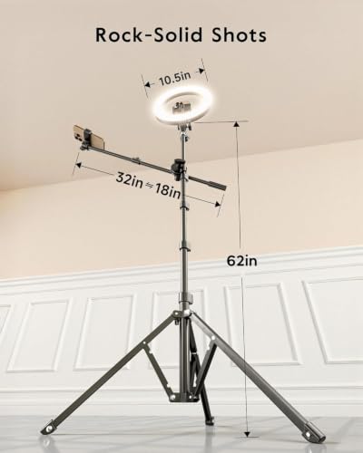 Upgrade Tripod Ring Light Stand with 2 Telescopic Arms -67" Ring Light Tripod for iPhone&Android, Overhead Phone Mount with Remote, Phone Stand for for TikTok, YouTube，Zoom & Video Recording