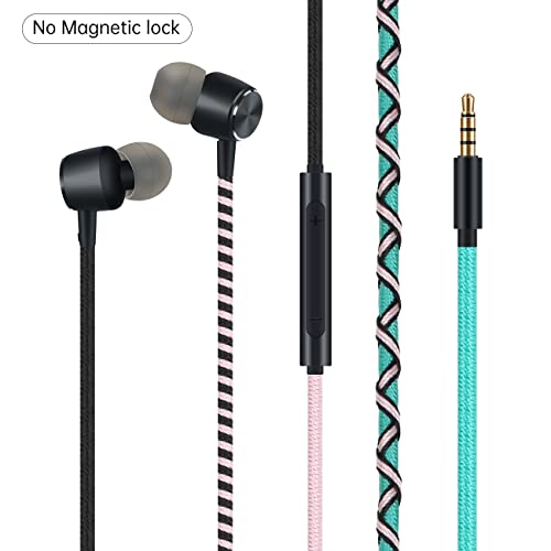 3.5 Jack Wired Earphones Teens Braided Headphones - Tangle Free Earbuds with Microphone High Definition in-Ear Sports Headset for Cellphones Laptop (Green) - color: Green