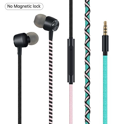 3.5 Jack Wired Earphones Teens Braided Headphones - Tangle Free Earbuds with Microphone High Definition in-Ear Sports Headset for Cellphones Laptop (Green) - color: Green