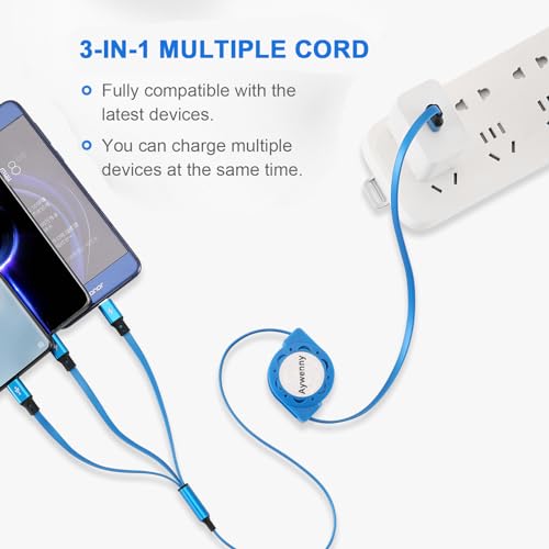 USB C Splitter Multi Charging Cable,3 in 1 Fast Charging Cord,3.3Ft 3 Pack - color: Blue