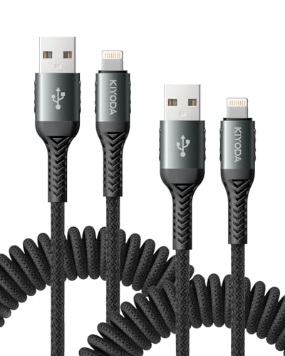 USB to Lightning Cable for Car 6FT, Coiled iPhone Charger Braided USBA to - size: 6FT, style: USB A to Lightning
