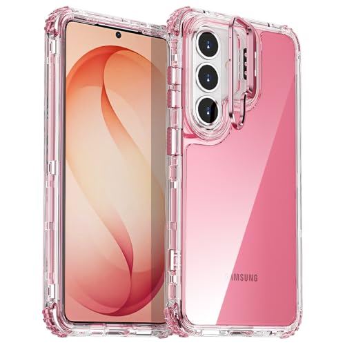 AICase for Samsung Galaxy S26 Clear with Metal Camera Heavy Duty Drop Protection Full Body Rugged Shockproof/Dust Proof Triple Layer Transparent Military Protective Tough Cover for S26 2026_Hot Pink - color: Hot Pink with Metal Camera Frame, size: Samsung