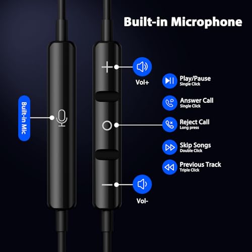 Jelanry Magnetic USB-C Wired Earbuds HiFi Stereo Headphones with Mic Black - color: Black