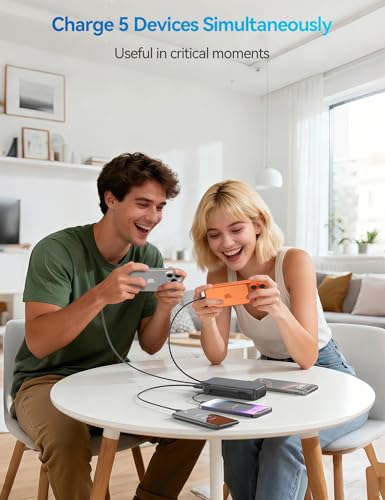 Phone Battery Bank 32000mAh 22.5W w/Built-in Cables & USB C Fast Charging - color: Black