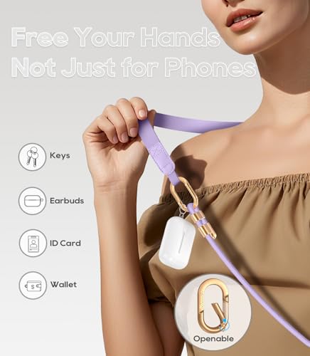 Phone Lanyard Crossbody with Phone Tabs, Adjustable Cellphone Lanyard with Skin-Friendly Neckband and Metal Carabiner - color: Light Purple