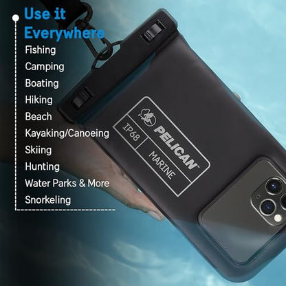 Pelican Marine Waterproof Phone Pouch (Regular) - Stealth Black | Touchscreen IP68 Floating Waterproof Phone Case w/Detachable Lanyard - Fits All Phones - Beach Cruise Ship Travel Essentials - color: Stealth Black - 1 Pack - Regular, size: Regular, style: