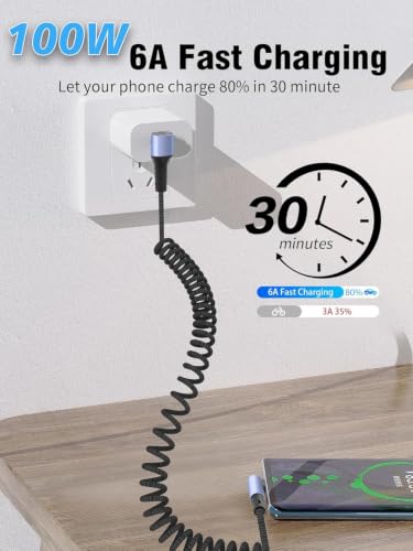 YACSEJAO 90 Degree Coiled USB C to USB C Braided Charging Cable - style: Side to Right Angle