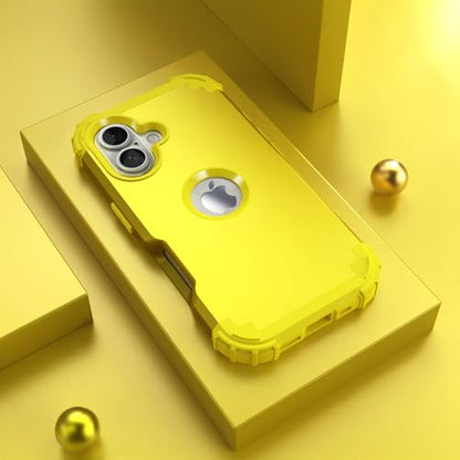 IDweel for iPhone 17 Case with Screen Protector, 3 in 1 Shockproof Slim Fit Hybrid Heavy Duty Hard PC Cover Soft Silicone Bumper Full Body Anti-Fingerprint Case, Yellow - color: Yellow