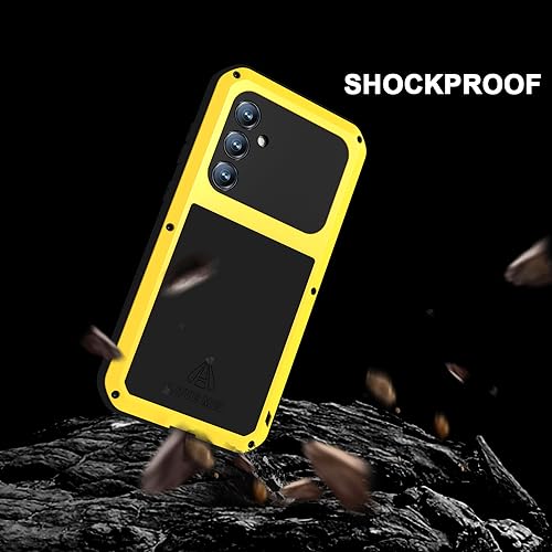LOVE MEI Military Rugged Case for Samsung Galaxy S23 Fe, with Tempered Glass Screen Protector, Shockproof Dustproof Scratch Proof Hybrid Metal and Silicone Gel Heavy Duty Full Body Cover Yellow - color: Yellow