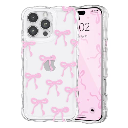 QLTYPRI Bow Case for iPhone 12 Pro Max, Cute Ribbon Bows Wavy Curly Frame Clear Phone Case for Girls Women, Aesthetic Bowknot Transparent Soft Silicone TPU Bumper Shockproof Protective Cover - Pink - color: Pink, size: iPhone 12 Pro Max