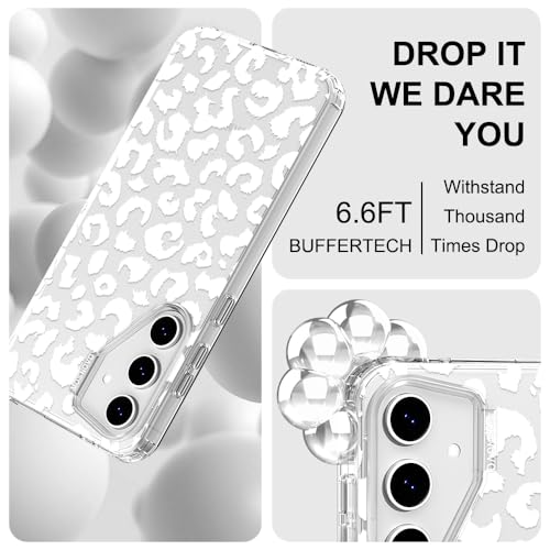MOSNOVO Case for Samsung Galaxy S24 FE, [Buffertech 6.6ft Military-Grade Drop Protection] [Anti Peel Off Tech] Clear TPU Bumper Phone Case Cover Design - White Leopard Print - color: Clear - White Leopard Print, size: Samsung Galaxy S24 FE