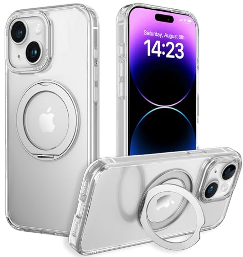 IYH 360° Rotatable Magnetic Case for iPhone 13,iPhone 14, Military-Grade Shockproof Phone Cover with Matte Translucent Back(White) - color: White, size: For iPhone 13/14