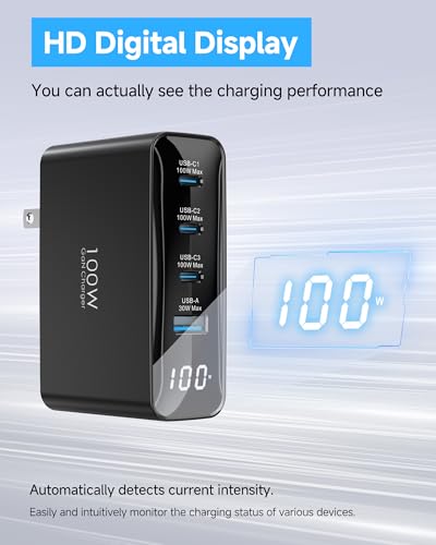 TOPADRE 100W USB C Charger for MacBook，Charger Block with LED Display，Black - color: Black, size: 100W-1Pack
