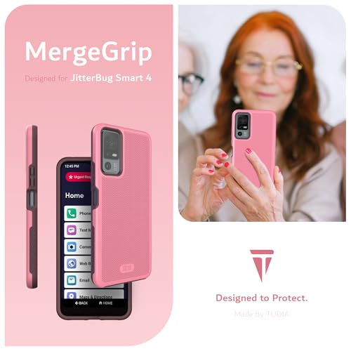 TUDIA MergeGrip for Jitterbug Smart 4 Case T608G, [Military Grade Drop Tested] Shockproof Protection Slim Rugged Dual Layer Heavy Duty Phone Cases for Senior - Smokey Pink - color: Smokey Pink
