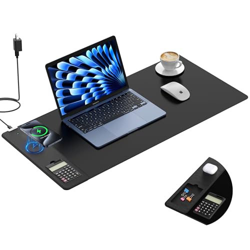 Mouse Pad with 15W Wireless Charging, Removable 8-Digit Solar Calculator - color: Calculator-31.5"x15.8"-Adapter