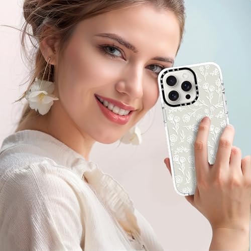 Dumkery Cute White Flowers Case Compatible with iPhone 15 Pro Max Clear Case, Floral Aesthetic Pattern, Soft TPU Shockproof Slim Cases Cover for Girls Women - size: iPhone 15 Pro Max