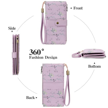 GAEKEAO Wallets for Women Leather RFID Blocking Large Capacity Card Case Ladies Wristlet Clutch Wallets Zipper Pocket with 4 ID Windows 21 Card Slots - color: Purple
