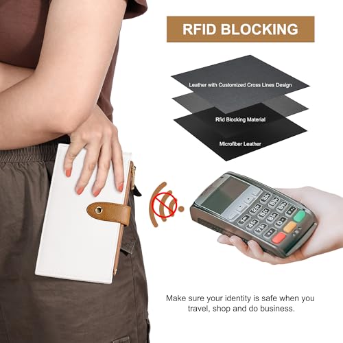 Travelambo RFID Wallet Women Bifold Multi Card Wallet Case with Zipper Pocke Credit Card Holder for Women - color: Beige & Deep Brown