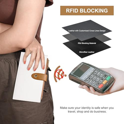 Travelambo RFID Wallet Women Bifold Multi Card Wallet Case with Zipper Pocke Credit Card Holder for Women - color: Beige & Deep Brown