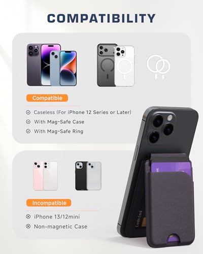 Magnetic Card Holder for MagSafe with Stand, RFID Blocking Phone Wallet for iPhone 17/16/15/14/13/12/Pro Max Plus, Slim 6 Cards Holder, Vegan Leather, Purple - color: Purple