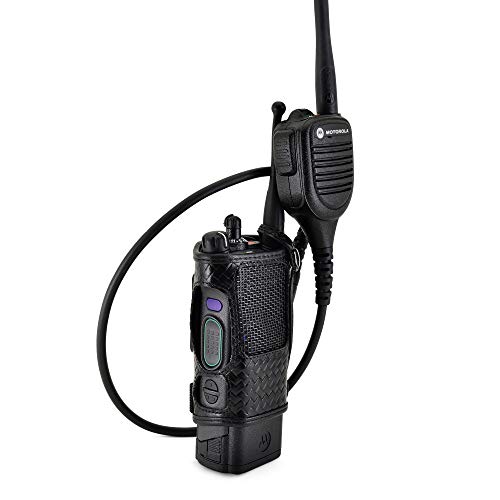 Turtleback Radio Holster for Motorola APX6000 – Durable Basket Weave Leather Radio Holster with Heavy-Duty Ratcheting 2.25" Belt Loop – All-Button Access – Fits Slim or Extended Battery - color: Black Basketweave APX6000 Belt Loop