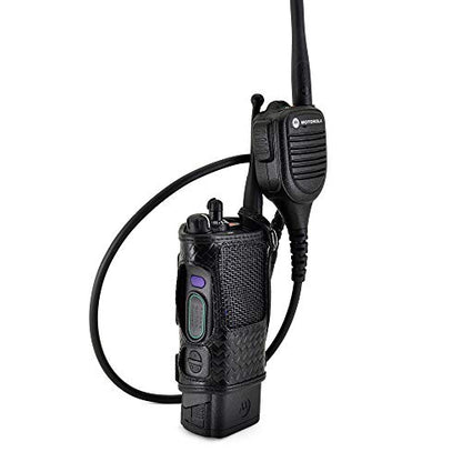 Turtleback Radio Holster for Motorola APX6000 – Durable Basket Weave Leather Radio Holster with Heavy-Duty Ratcheting 2.25" Belt Loop – All-Button Access – Fits Slim or Extended Battery - color: Black Basketweave APX6000 Belt Loop