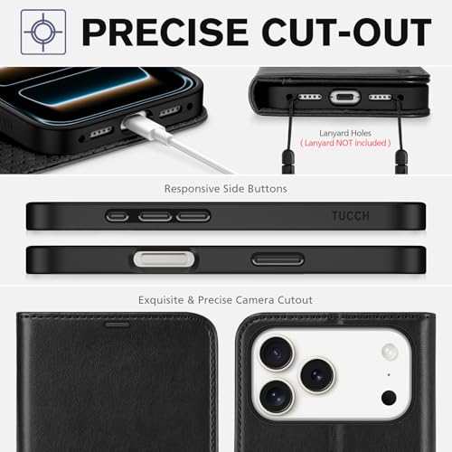 TUCCH Wallet Case for iPhone 17 Pro Max (6.9") 2025, 4 Card Holders, Black | RFID Blocking, Viewing Stand, Shockproof TPU Shell, PU Leather, Magnetic Closure, Protective Folio Flip Cover - color: Black