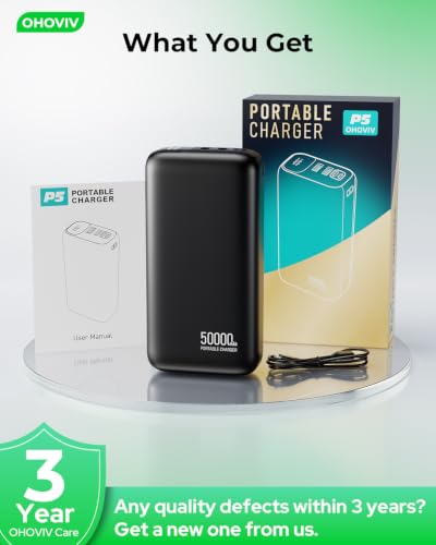 OHOVIV Portable Charger Power Bank 50000mAh,PD 22.5W Battery Pack - color: Space Black